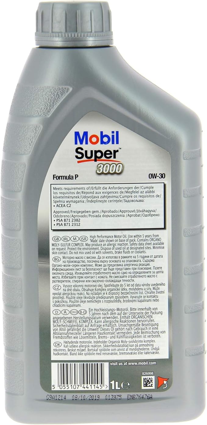 152170 Olio Motore Mobil Super 3000 Formula P 0W-30 1 Litro - Peugeot / Citroën