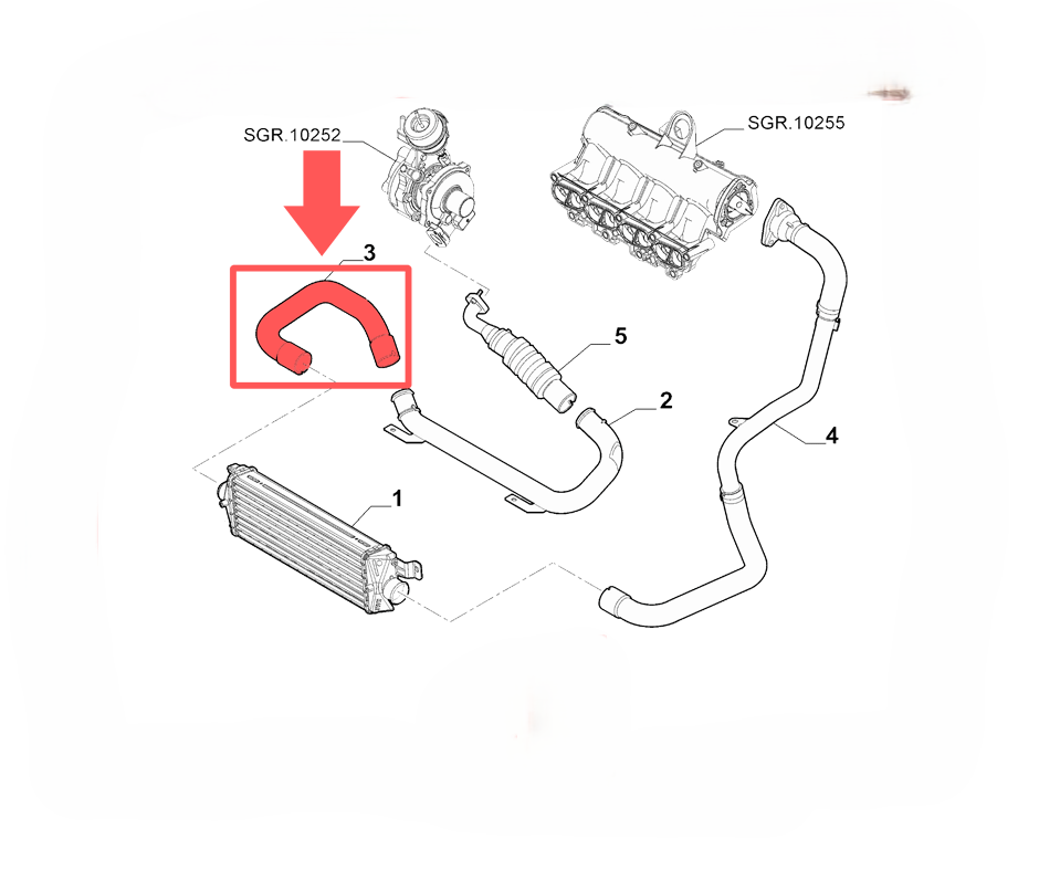 144142 Manicotto Intercooler Aria Turbo Fiat Strada Pick-Up 1.3 D Multijet (dal 2006 al 2022)